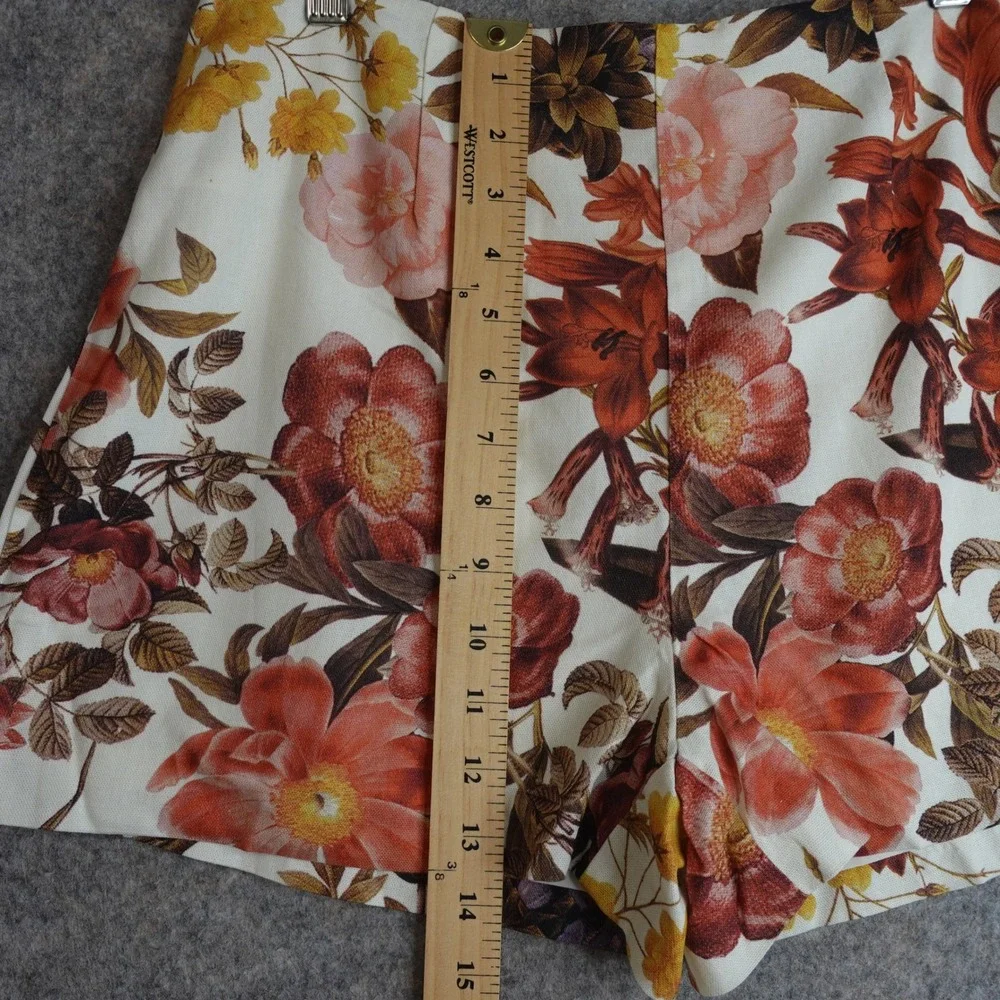 AQUA‎ Floral High Waisted Linen Shorts Womens M White Multi Summer Boho Chic NWT